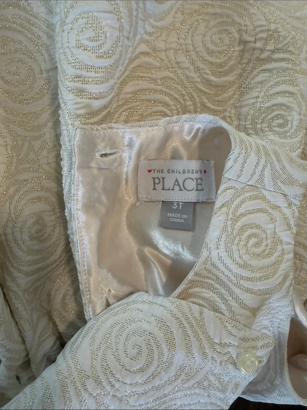 The Children's Place Cream Textured Swirl Party Dress with Waist Bow